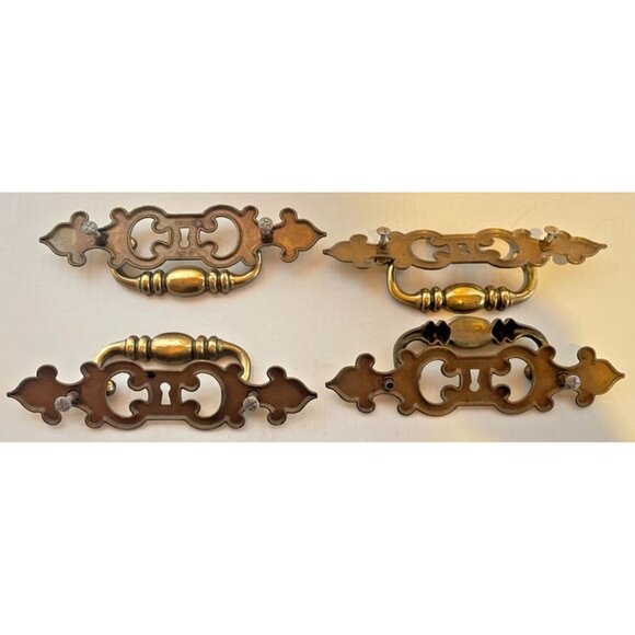 4 Vintage Brass Architectural Salvage Drawer Pulls Hardware USA No. 28322 Ornate - Picture 5 of 8